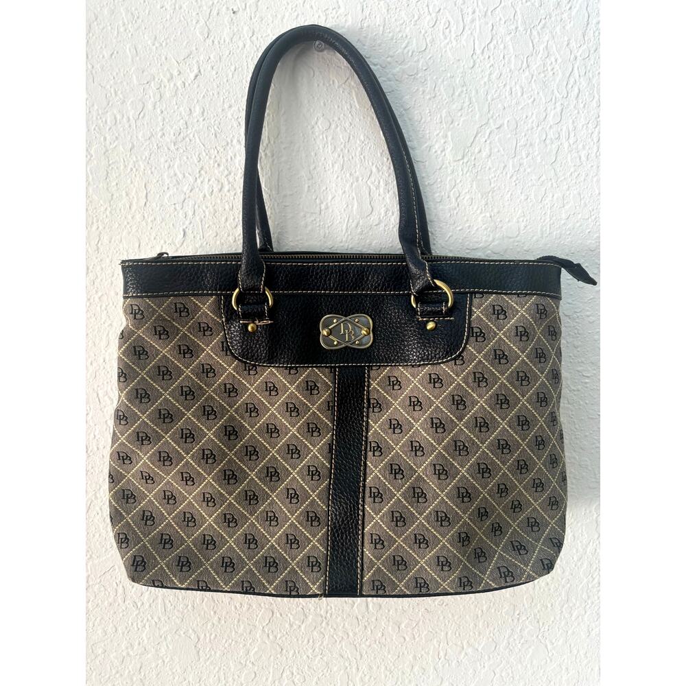 Vtg Dooney & Bourke Handbag $290 Black DB Logo Saffiano Quilted Purse Tote